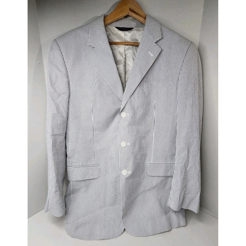 Jos. A. BANK Seersucker Coat Size 42L Blue/White Stripe Men Blazer Jacket Cotton